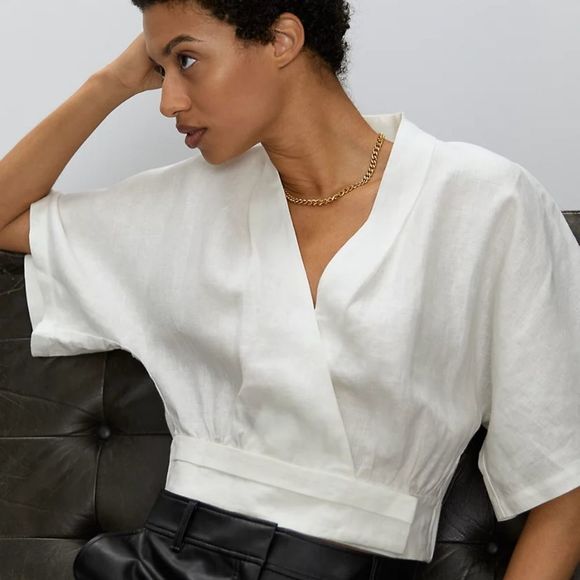 Aritzia White V-Neck Blouse - Picture 1 of 11